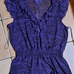 Max Azria L/XL Purple Black Print Blouse